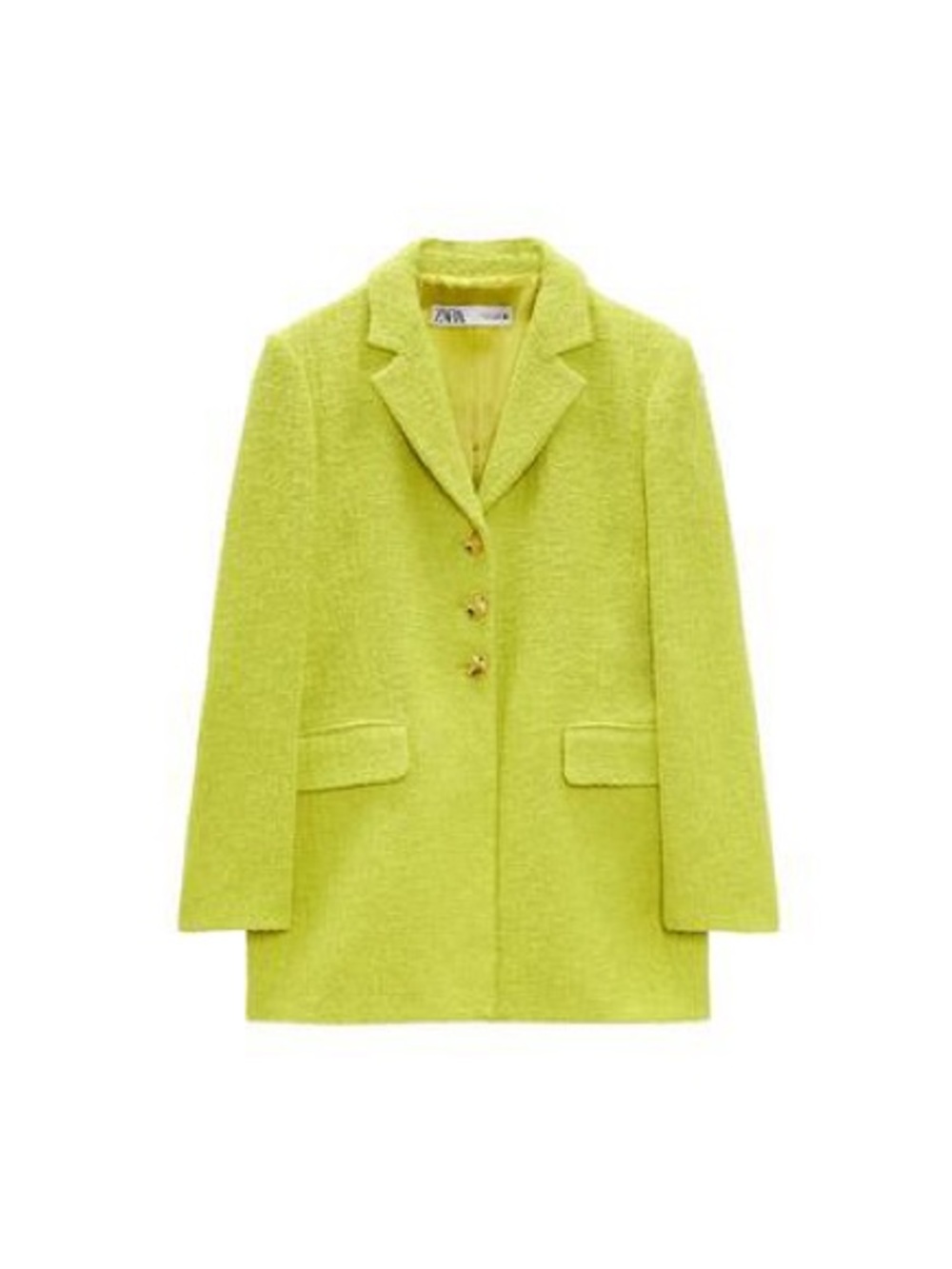 Zara Neon Lime Tailored Textured Blazer (Missing Button)